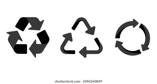 Set of black recycle icon. Recycling and rotation arrow symbols. Vector illustration isolated on white background.