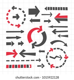 Set of black and red arrows in cartoon style