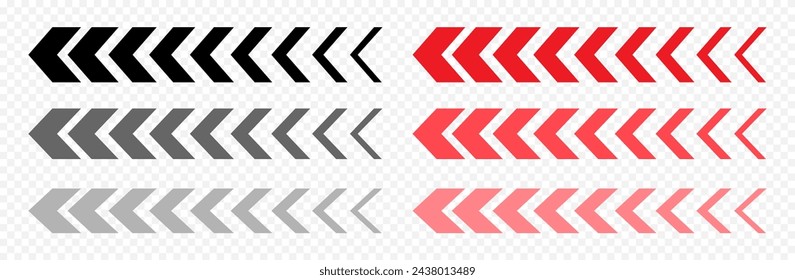 Un conjunto de flechas negras y rojas sobre un fondo transparente indican la dirección del movimiento. Luz testigo. Crecimiento empresarial, progreso en el desarrollo, estadísticas de una empresa financiera. Vector