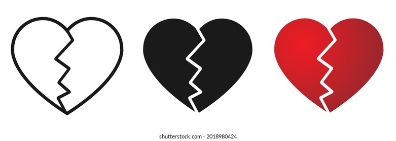 Set of black and red broken heart shaped symbols. Collection of vector heart icons for web site, sticker, love logo and Valentines day.