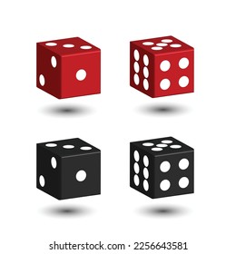 Set Black And Red Dices Isolated On White Background. 3D. Vector Illustration
