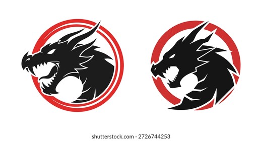 Conjunto de logotipos de mascote de dragão preto e vermelho para equipes de esportes e jogos