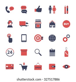 set of black and red flat icons for online shopping internet   design elements