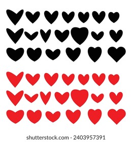 set of black and red heart shapes 