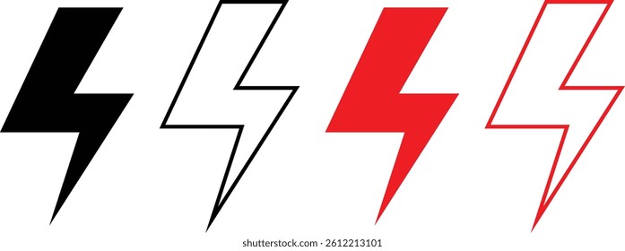 set of black red lightning bolt symbol vector illustration.