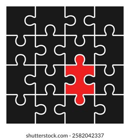 Set of black and red puzzle pieces flat icon vector isolated on white background.