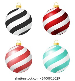 Set of black, red and turquoise Christmas tree toy or ball