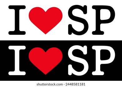 Set Black Red White I Heart Love ♥ São Sao Paulo Brazil Vector EPS PNG Clip Art No Transparent Background