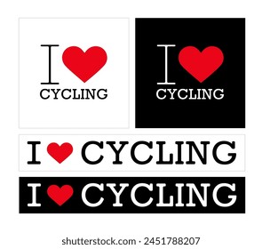 Set Black Red White I Heart Love ♥ Cycling USA America Vector EPS PNG Clip Art No Transparent Background