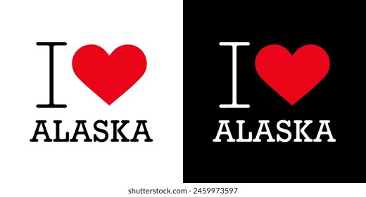 Set Black Red White I Heart Love ♥ AK Alaska USA America Vektorgrafik EPS PNG Clip Art No Transparent Background