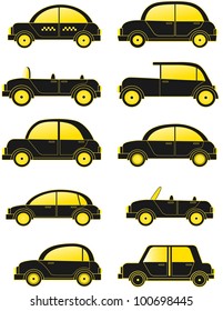 set black retro cars silhouette