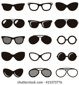 Set of black retro sunglasses icons