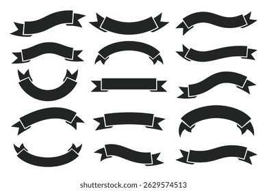 Set of black ribbon banner.ribbon banner clip art different shape collection