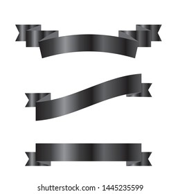 Set of black ribbon banners. Vector illustration.