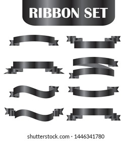 Set of black ribbon banners. Vector illustration.