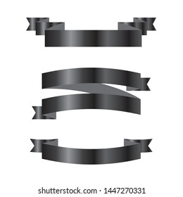 Set of black ribbon banners. Vector illustration.