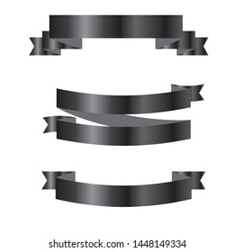 Set of black ribbon banners. Vector illustration.