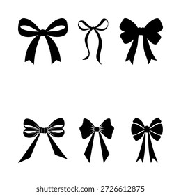 Conjunto de colección de lazo de cinta negra. Bowknot para la decoración, gran conjunto de pajarita. Grande conjunto de ilustración de cinta retro. Conjunto de varios nudos de arco de dibujos animados, cintas de regalo. Día de San Valentín. Nudo, corbata