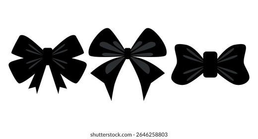 Set of black ribbon vector illustrations, various types and shapes of ribbons.