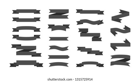 Set black ribbons banners flat Isolated on white background. vector illustration.