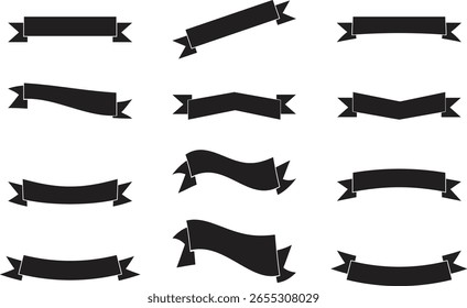 Set of black ribbons can be use for banner, badge, promotion, label  design.
