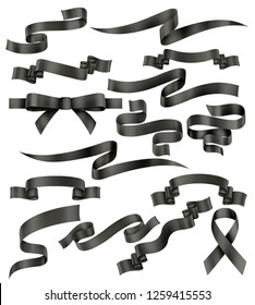 Set of black ribbons, vector collection of banners, EPS 10 contains transparency.