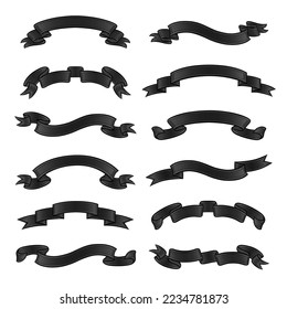 Set of black ribbons. Vector illustration.
