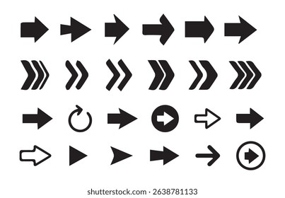Set of Black Right Arrow Icons – Vector Arrow Symbols Collection. vector illustration eps 10