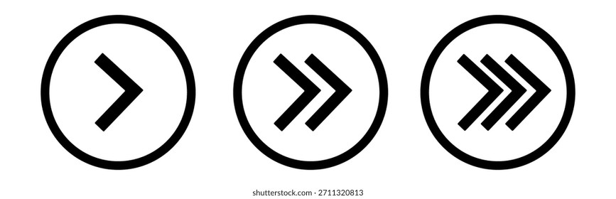 set black right arrows inside circle icon. Vector