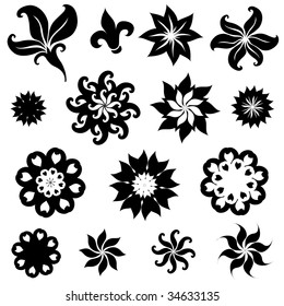 Set Black Rose Flower Design Elements Stock Vector (royalty Free 