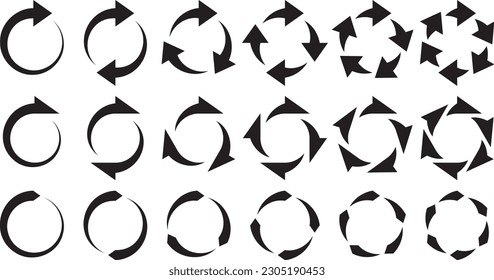 Set of black rotating arrows.vector illustrations.