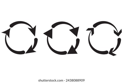  A set of black round arrows .Vector Icon Web Site Graphic. Recycle icon. One, two, three and four arrow in loop. Round reload sign, repeat icon. Vector illustration isolated on white background.