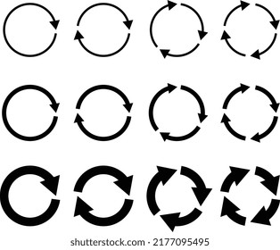 A set of black round arrows.Vector Icon Web Site Graphic.Recycle icon