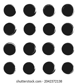 set of black round banners - brush painted circle on white background
