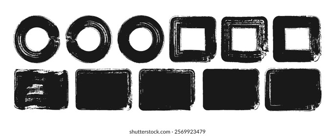 Set of black round brush painted circle. circle, grunge, black paint, ink, dirty brush strokes. Creative elements for your design. Vector illustration.
