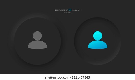 Un conjunto de botones redondos negros con símbolos de contacto de color. Elementos de interfaz de usuario para dispositivos móviles en el estilo de neumorfismo, UI, UX. EPS vectorial 10.