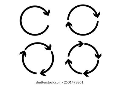 set of black round or circular arrows. Vector Icon Web Site Graphic.  Cycle and loop signs. Recycle icon