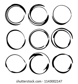 Set of black round empy grunge frames isolated on white background.  Vector illustration. 