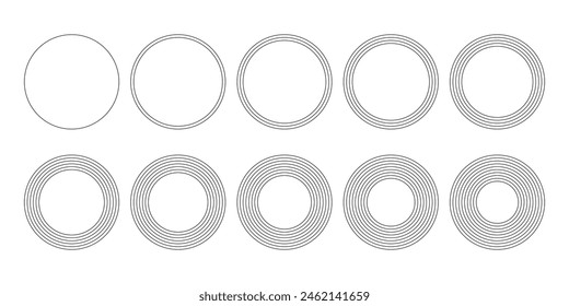 Set of black round frame. Round shape borders isolated on transparent background. Geometric line circle design elements. Vector illustration.