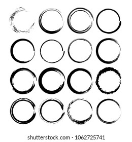 Set of black round grunge frames. Vector illustration.