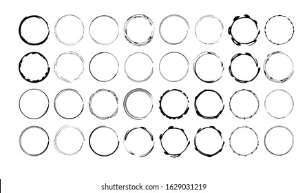Set of black round grunge frames. Geometric empty borders collection. Vector illustration.