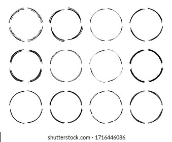 Set of black round grunge frames. Geometric empty borders collection. Vector illustration.