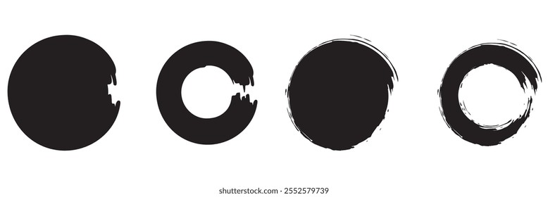 Conjunto de marcos de grunge redondos negros. Ilustración vectorial.