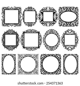 set of black round and square vintage frames, design elements