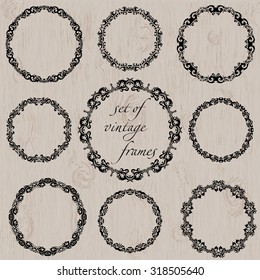 Set of black round vintage frames, design elements. Big set. Round ornaments. Vector monograms.