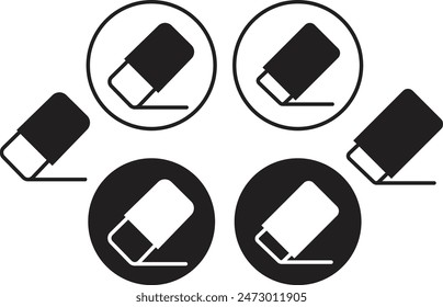 Set of Black Rubber Eraser icons. Drawing tools Fill icons vectors can be used for presentation templates, web and mobile phone apps. Art supplies icons collection isolated on transparent background.