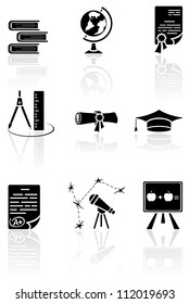 Set of black science icons on a white background, illustration