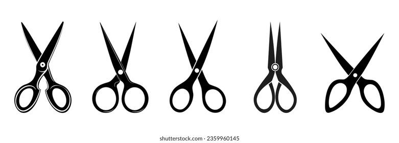 Set of black scissors on white background. Vector illustration
