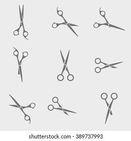 set of black scissors on white background