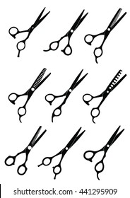 set of black scissors on white background
